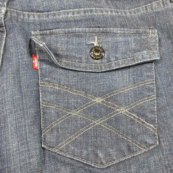 Levis womens women dark distressed 545 lowrise stretch flap boot jeans 14x32 EUC - Picture 7 of 8